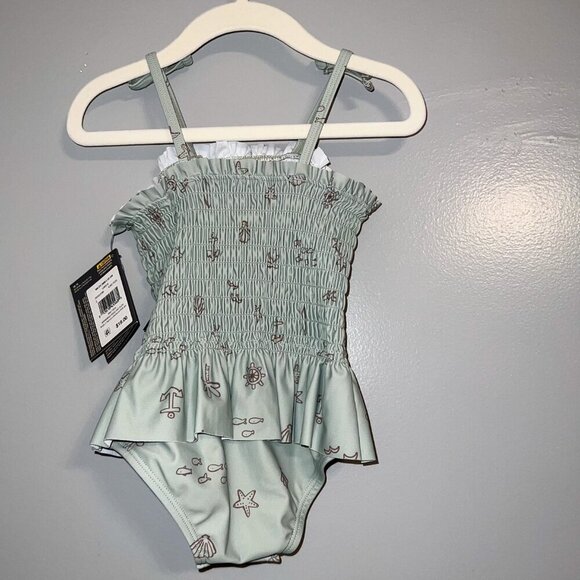 NWT Modern Moments by Gerber Toddler Girl Smocked Swimsuit Green Beachy Size 18M - Picture 6 of 8